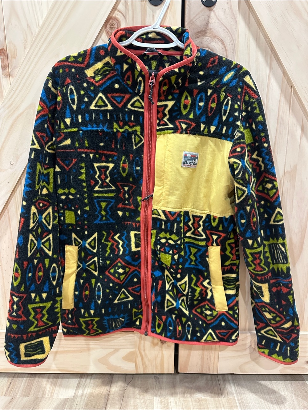 Burton Multicolor Geometric Fleece Jacket with Yellow Accents